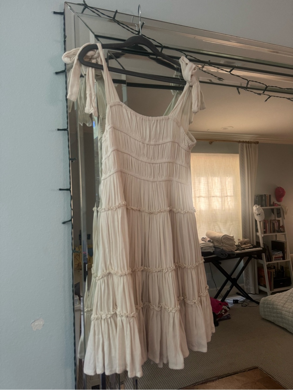 Tiered Cream Maxi Dress with Tie Shoulder Straps
